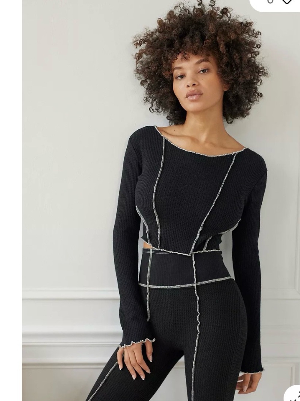 Out From Under Urban Outfitters Bella Thermal Seamed Long Sleeve Lounge Set Med